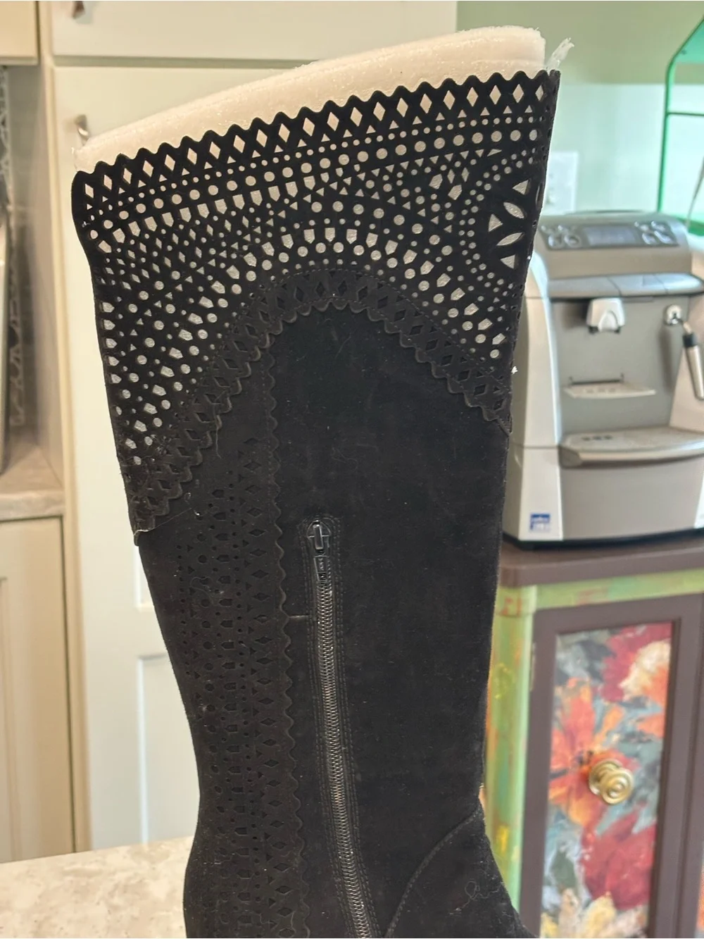 Sofft New “Brighton” Black Suede Over-the-Knee Wedge Boots Laser-Cut Detail 8.5